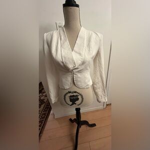BCBG Cropped Jacket Blazer White Linen Size 2